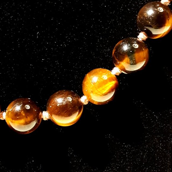 Natural Tiger Eye Knotted Bead Chocker Necklace - Picture 3 of 4